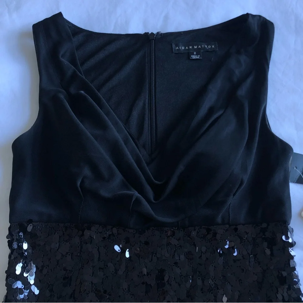 NWT Designer Aidan Mattox Cowl Neck Sequin Cocktail Dress. - Picture 3 of 13